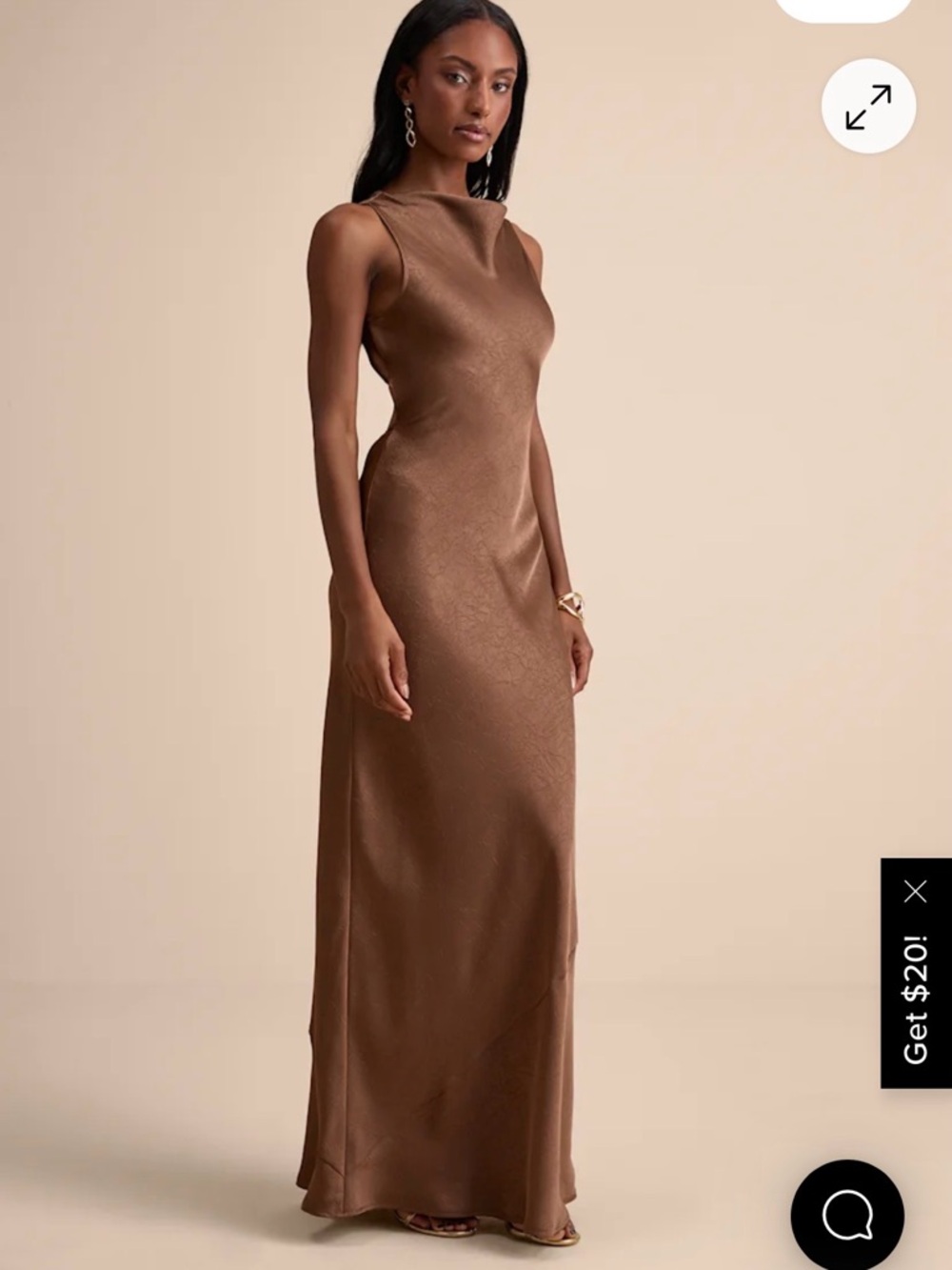 Lulu's Brown Satin-Look Sleeveless Maxi Dress